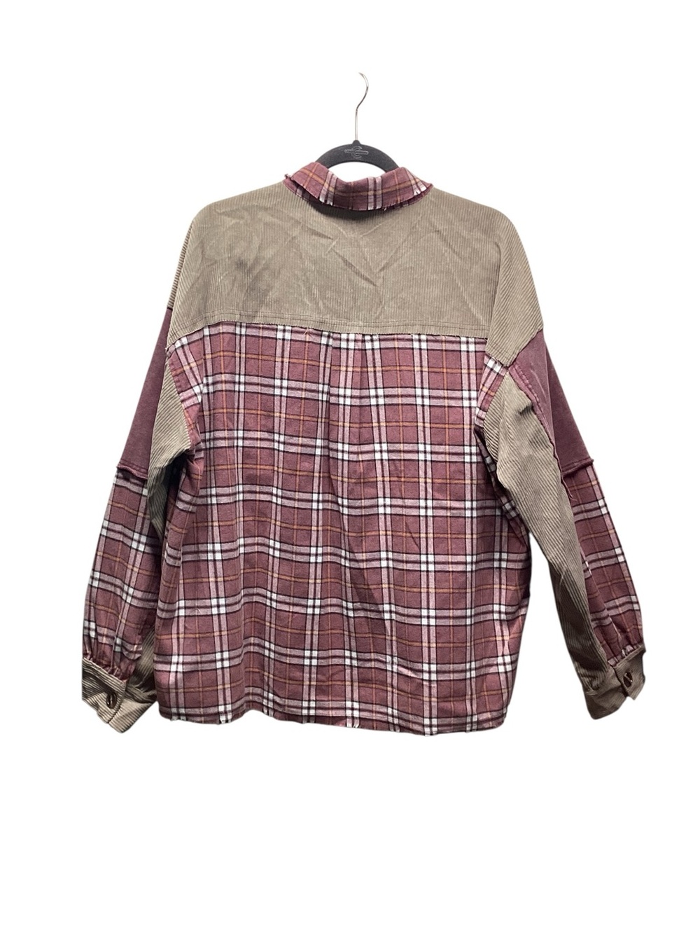 Easel Cotton corduroy mineral washed mixed burgundy tan plaid shacket size Larg - Picture 4 of 9